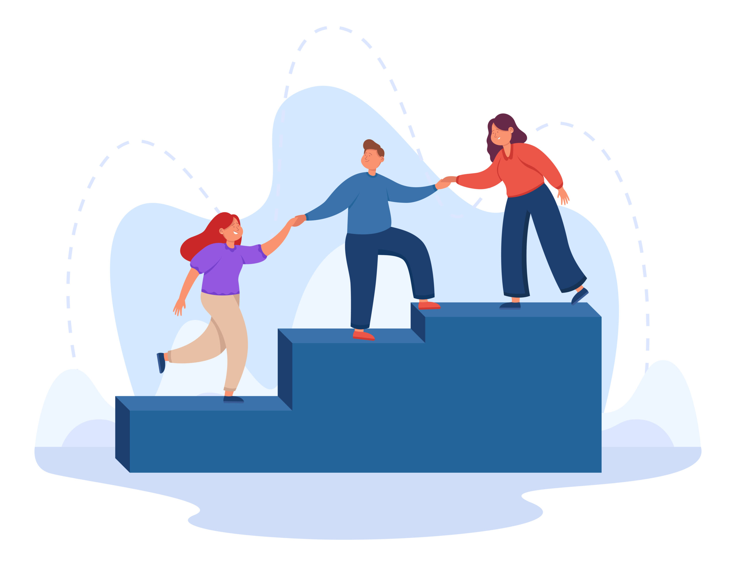 Counseling help and support to climbing employee from mentor or leader hand